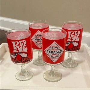 Vintage Bar Tabasco Red Eye Glasses Set of 4 Bloody Mary Glasses
